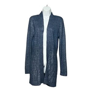 WHBM Wool Blend Longline Open Front Cardigan Sweater Small Blue